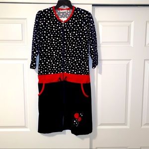 Velour Cardigan Polka Dot Zip Up Dress NWT